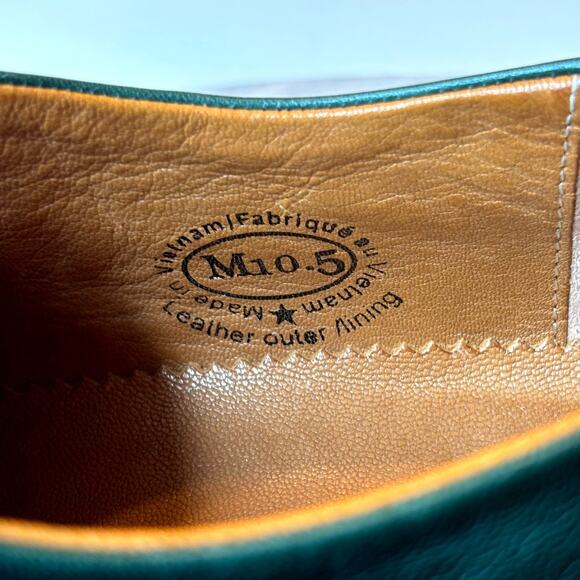 John Fluevog Green Leather Cap Toe Oxford Dress Shoes Men\'s Unique Stitch 10.5